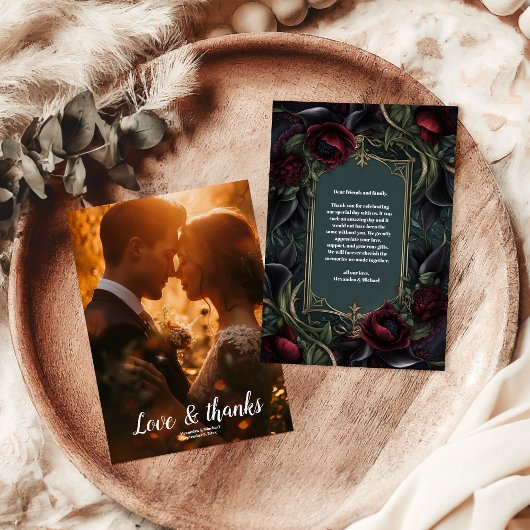 Foto Red Roses Gothic Halloween bruiloft Bedankkaart