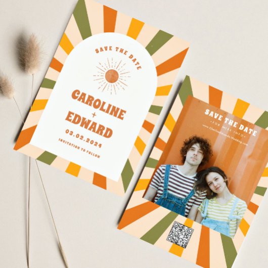 Foto Regenboog Golvend Groovy Save the Date Qr Cod