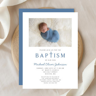 Foto Religieuze Cross Blue Boy Baptisme Kaart