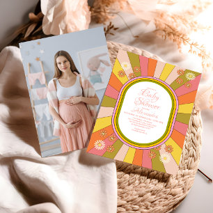 Foto Retro Groovy 70's Theme Baby shower Kaart