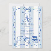 Foto Retro Hand getekend blauw Afstuderen Kaart (Voorkant)