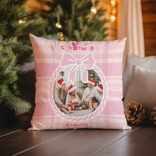 Foto Retro Roze Plaid Whimsical Kerst  Kussen