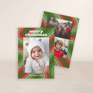 Foto Retro Stripes - Rood Groen Funky Feestdagenkaart