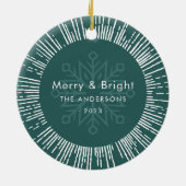 Foto retro sunburst pijnboomgroen Kerstmis Keramisch Ornament (Achterkant)