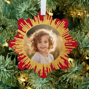 Foto retro sunburst sneeuwvlok rood Kerstmis Ornament Kaart