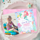 Foto Rode Zeemeermin Onder het Zee 1e Verjaardag Kaart