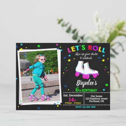 Foto Roller verjaardagsuitnodiging Sk8 uitnodiging (Staand voorkant)