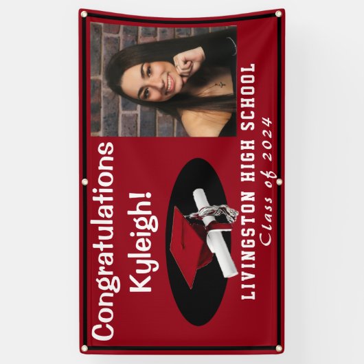 Foto rood en zwart Afstuderen Spandoek (Verticaal)