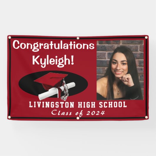 Foto rood en zwart Afstuderen Spandoek (Horizontaal)