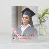 Foto Rood geborsteld Metaal Afstuderen Aankondigin Kaart (Staand voorkant)