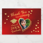 Foto Rood Goud Bedankt Klasse van 2025 Afstuderen Sparkling Wijnetiket (Enkel label)