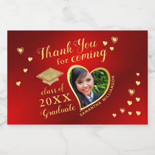 Foto Rood Goud Bedankt Klasse van 2025 Afstuderen Sparkling Wijnetiket (Enkel label)