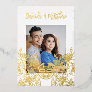 Foto Rood Goud Chinees Bruiloft Folie Uitnodiging