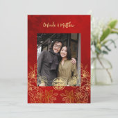 Foto Rood Goud Chinees Bruiloft Kaart (Staand voorkant)
