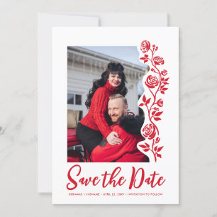 Foto Rood Wit Hand Getrokken Rozen QR Code Website Save The Date