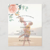 Foto roos gouden bloemen QR RSVP huwelijksuitnodig (Voorkant)