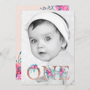 Foto Roos goudflorale brief 1 e verjaardag blozen Kaart