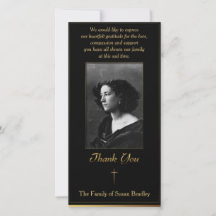 Foto rouwkaarten met gouden rand en kruis bedankkaart