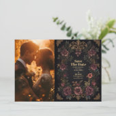 Foto Royal Victoriaans Floral Gothic bruiloft Save The Date (Staand voorkant)