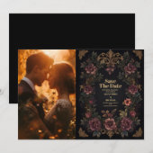 Foto Royal Victoriaans Floral Gothic bruiloft Save The Date (Voorkant / Achterkant)