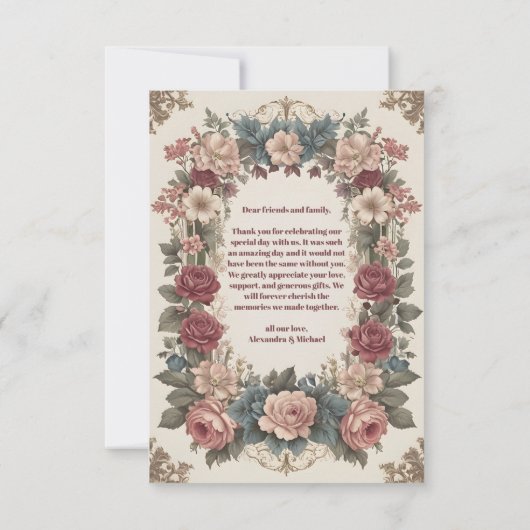 Foto Royal Victoriaans grillige bloemenbruiloft Bedankkaart (Achterkant)