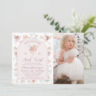 Foto Roze Bloemen Fairy Flutter Twirl Verjaardag Kaart
