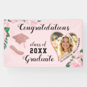 Foto Roze Bloemen Klasse van 2025 Afstuderen Spandoek (Horizontaal)