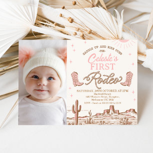 Foto Roze Bruin Cowgirl Eerste Rodeo 1e Verjaardag Kaart