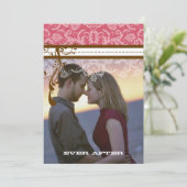 Foto Roze en Chocolate Brown  Damask Kaart (Staand voorkant)