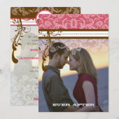 Foto Roze en Chocolate Brown  Damask Kaart (Voorkant / Achterkant)