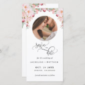 Foto, roze Floral Wedding Save the Date Bladwijzer (Voorkant / Achterkant)