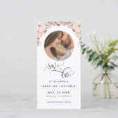 Foto, roze Floral Wedding Save the Date Bladwijzer (Staand voorkant)