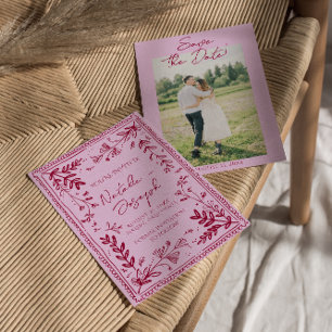 Foto Roze Framboos Getekende Bloem Save The Date