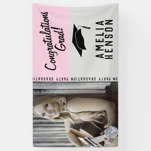 Foto roze Gefeliciteerd met Afstudeerder Graduatio Spandoek (Verticaal)