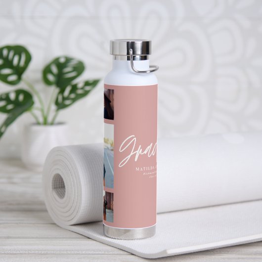 Foto roze girly afstuderen script modern elegant waterfles (Yoga)
