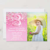 Foto Roze Glitter 3e Verjaardag Kaart (Voorkant)
