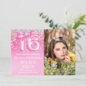 Foto Roze Glitter Sweet 16e verjaardag Kaart (Staand voorkant)