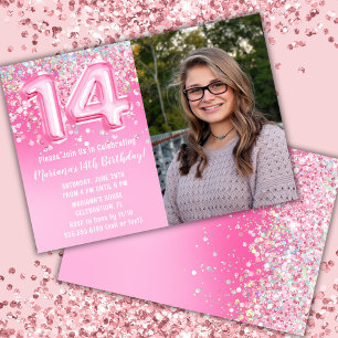 Foto Roze Glitters 14e Verjaardag Kaart