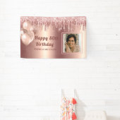 Foto Roze Goud 80e Verjaardag Gepersonaliseerde gl Spandoek (Insitu)