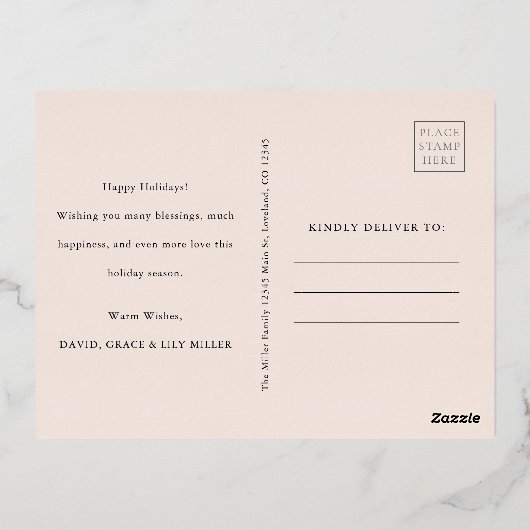 Foto Roze Goud Folie Kerstkaarten Folie Feestdagen Briefkaart (Achterkant)