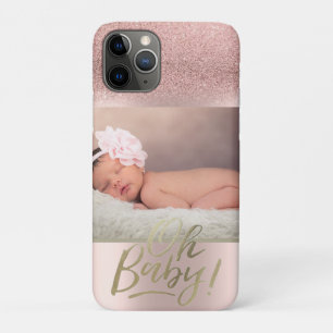 Foto Roze Goud Glitter Ombre Oh Baby iPhone 11 Pro Hoesje