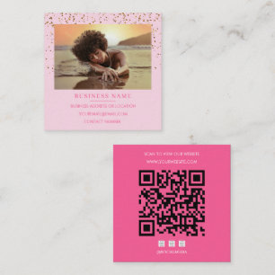 Foto Roze Goud Glitter QR Code Sociale Media Vierkante Visitekaartje