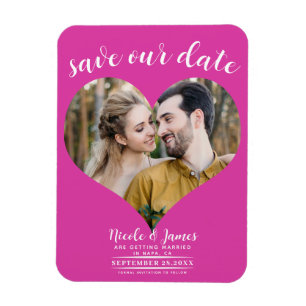Foto roze hart trouwkaart save the date magneet