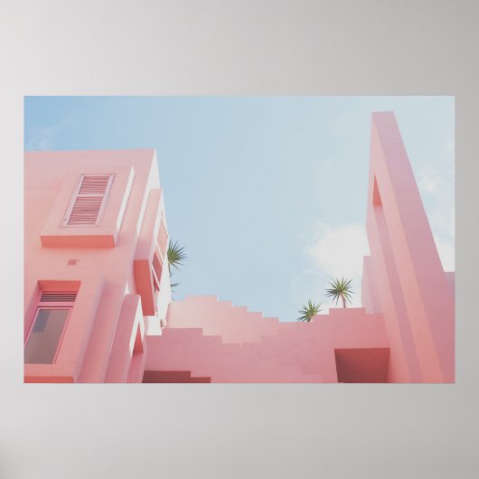Foto roze House en Palm Trees Poster (Voorkant)