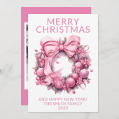 Foto Roze krans Kerstvakantie Kaart (Voorkant / Achterkant)