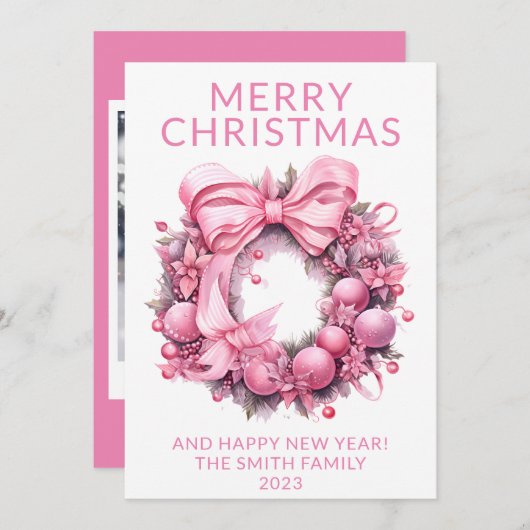 Foto Roze krans Kerstvakantie Kaart (Voorkant / Achterkant)