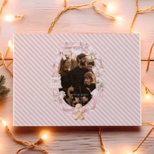 Foto Roze Lint Boom Kerstmis Feestdagenkaart
