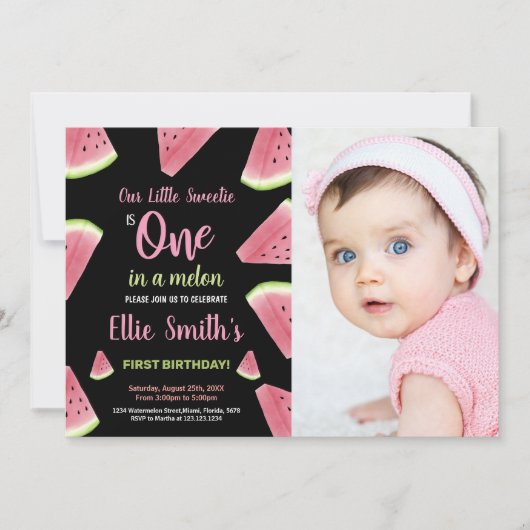 Foto Roze Slices Groene Watermeloen Verjaardag Kaart (Voorkant)