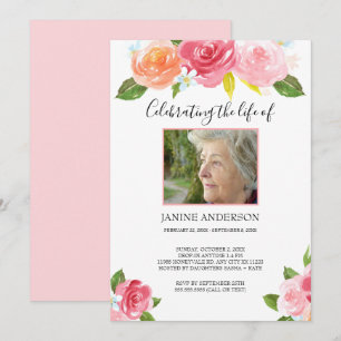 Foto roze waterverf floral Life Kaart