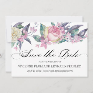 Foto Roze witte roze Floral Sparen de Datum Save The Date